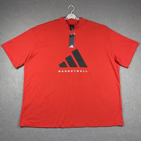 Adidas Originals Shirt Mens 2XL XXL Red Relaxed Fit Printet Logo Basketball Tee - Picture 1 of 9